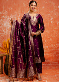 Vellora Cotton Silk Blend Wine Party Wear Zari Work Readymade Salwar Suit - Distacart