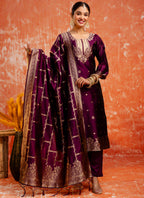 Vellora Cotton Silk Blend Wine Party Wear Zari Work Readymade Salwar Suit - Distacart