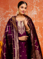 Vellora Cotton Silk Blend Wine Party Wear Zari Work Readymade Salwar Suit - Distacart
