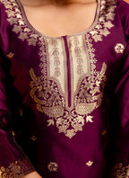 Vellora Cotton Silk Blend Wine Party Wear Zari Work Readymade Salwar Suit - Distacart