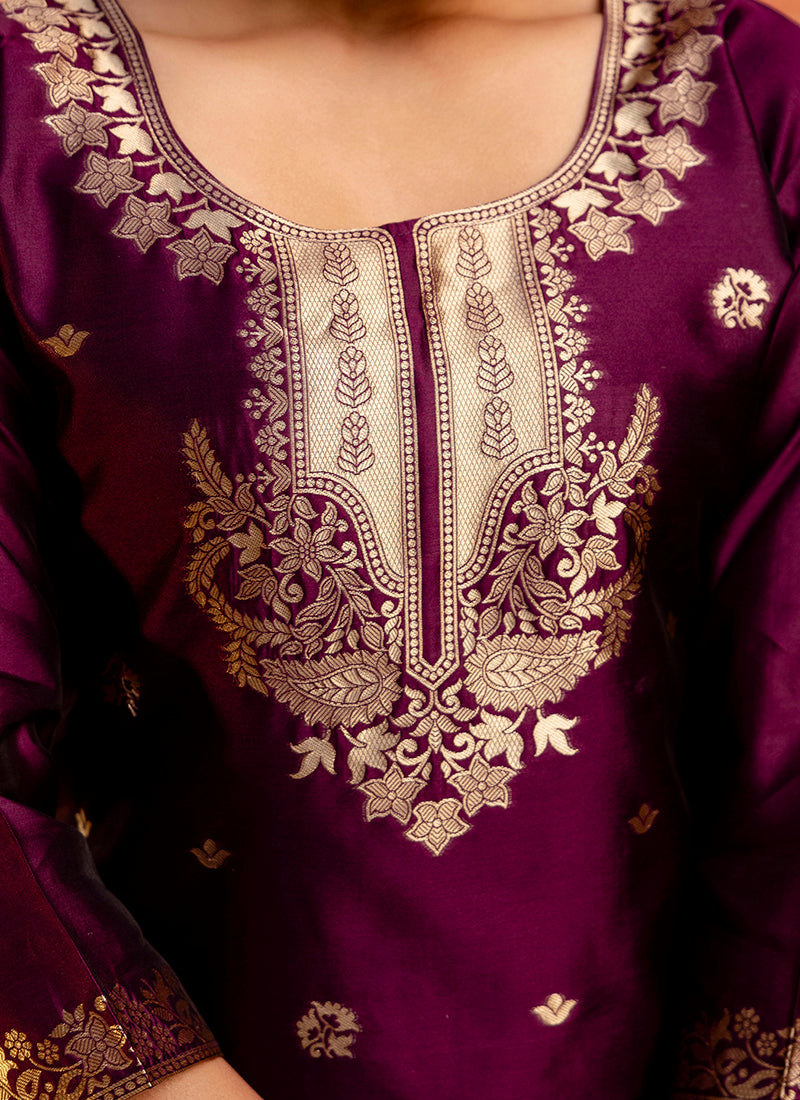 Vellora Cotton Silk Blend Wine Party Wear Zari Work Readymade Salwar Suit - Distacart
