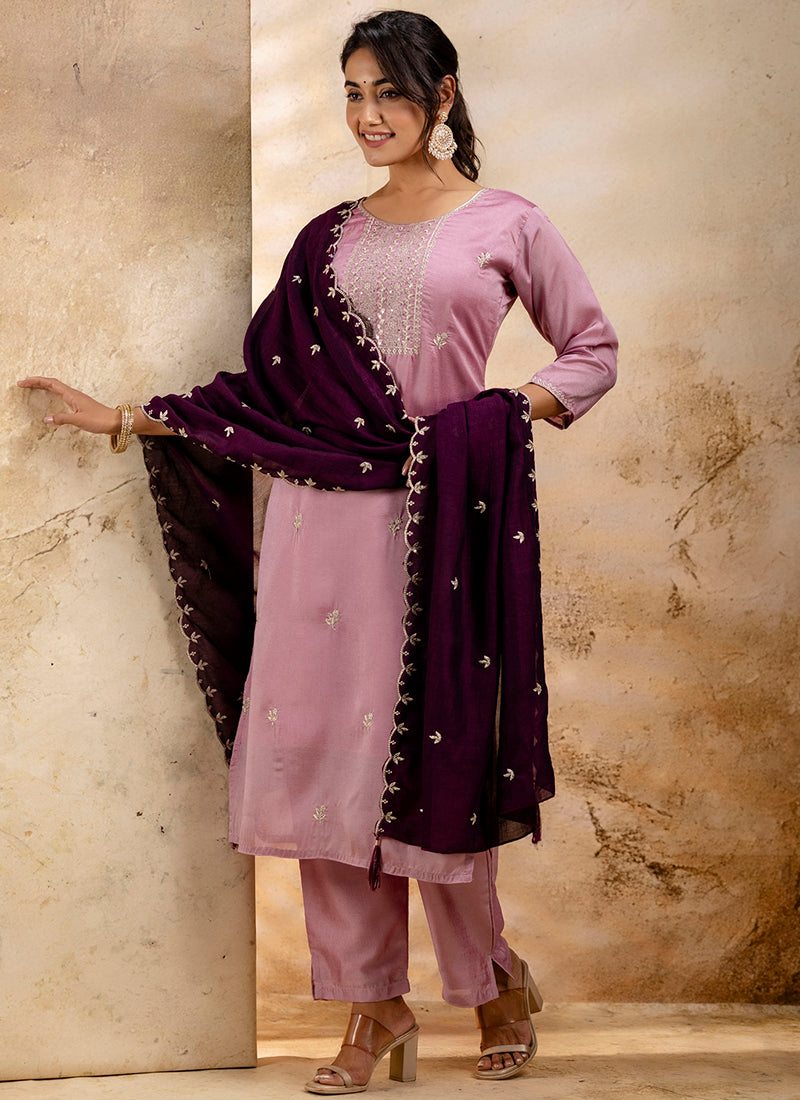 Vellora Silk Blend Pink Party Wear Embroidery Work Readymade Salwar Suit - Distacart