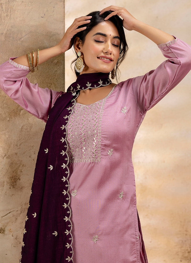 Vellora Silk Blend Pink Party Wear Embroidery Work Readymade Salwar Suit - Distacart