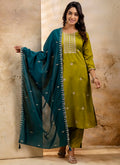 Vellora Silk Blend Mehendi Party Wear Embroidery Work Readymade Salwar Suit - Distacart