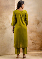 Vellora Silk Blend Mehendi Party Wear Embroidery Work Readymade Salwar Suit - Distacart