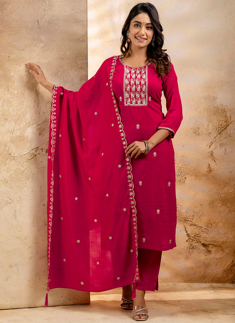 Vellora Silk Blend Pink Party Wear Embroidery Work Readymade Salwar Suit - Distacart