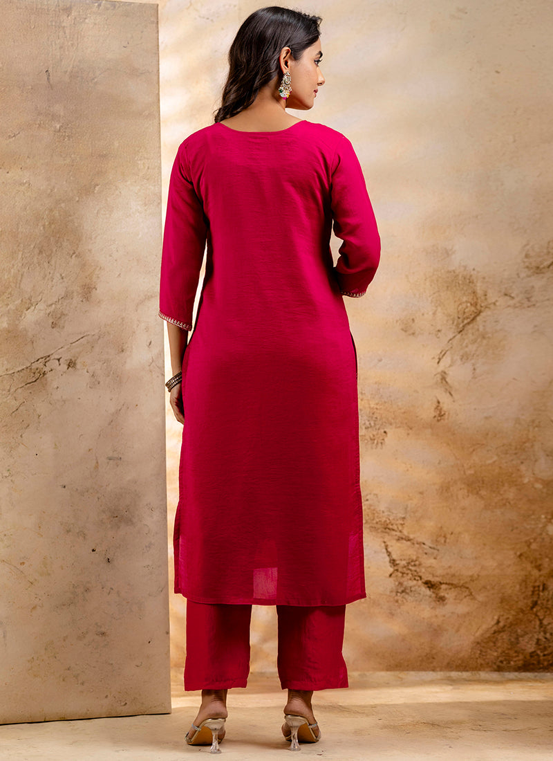 Vellora Silk Blend Pink Party Wear Embroidery Work Readymade Salwar Suit - Distacart