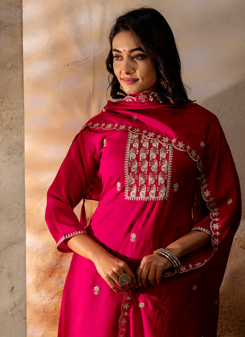 Vellora Silk Blend Pink Party Wear Embroidery Work Readymade Salwar Suit - Distacart
