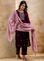Vellora Silk Blend Wine Party Wear Embroidery Work Readymade Salwar Suit - Distacart