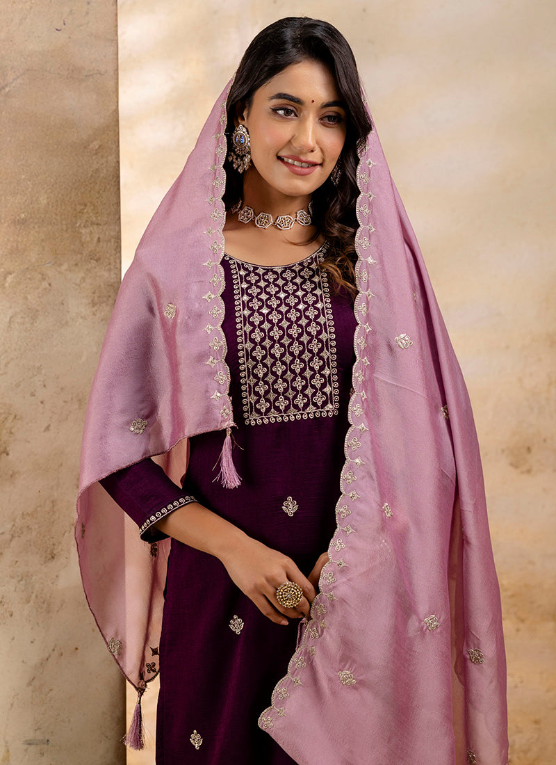 Vellora Silk Blend Wine Party Wear Embroidery Work Readymade Salwar Suit - Distacart