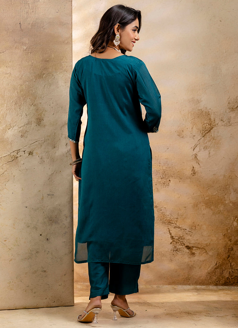Vellora Silk Blend Teal Party Wear Embroidery Work Readymade Salwar Suit - Distacart