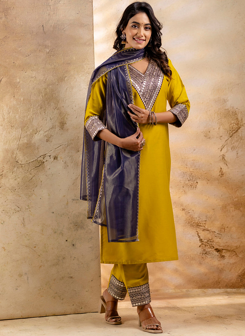 Vellora Viscose Rayon Mustard Casual Wear Embroidery Work Readymade Salwar Suit - Distacart