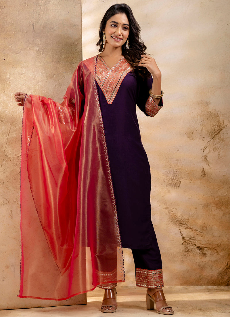 Vellora Viscose Rayon Violet Casual Wear Embroidery Work Readymade Salwar Suit - Distacart