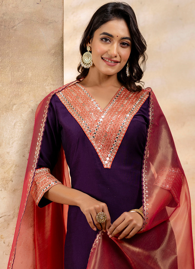 Vellora Viscose Rayon Violet Casual Wear Embroidery Work Readymade Salwar Suit - Distacart