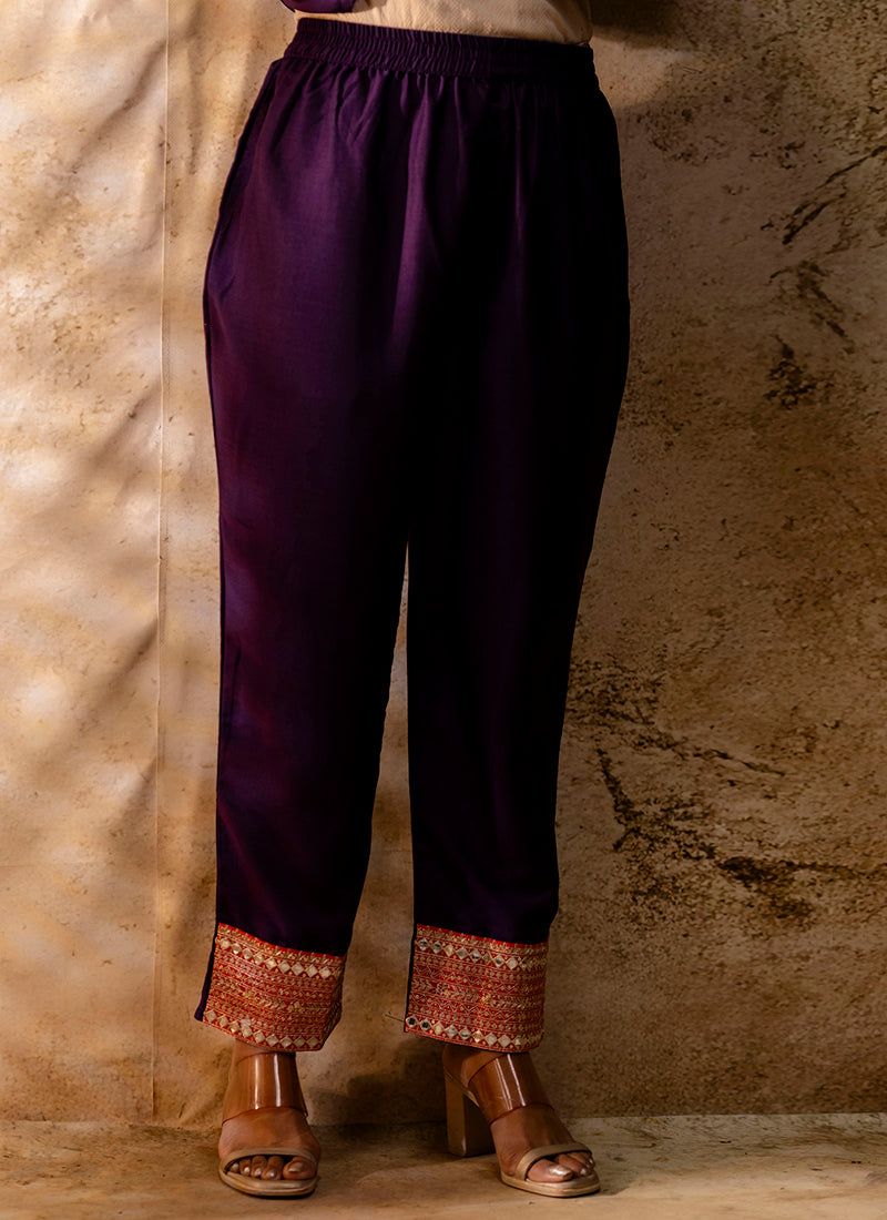 Vellora Viscose Rayon Violet Casual Wear Embroidery Work Readymade Salwar Suit - Distacart