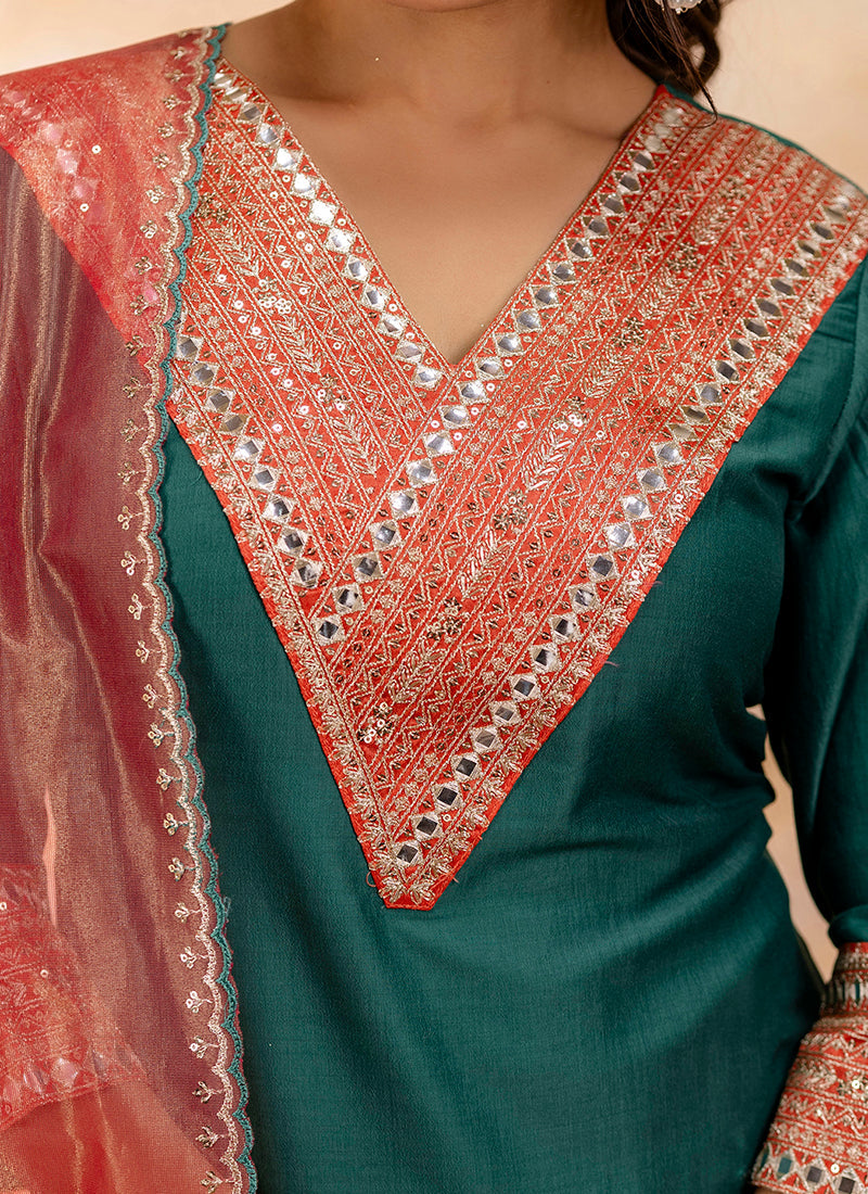Vellora Viscose Rayon Bottle Green Casual Wear Embroidery Work Readymade Salwar Suit - Distacart