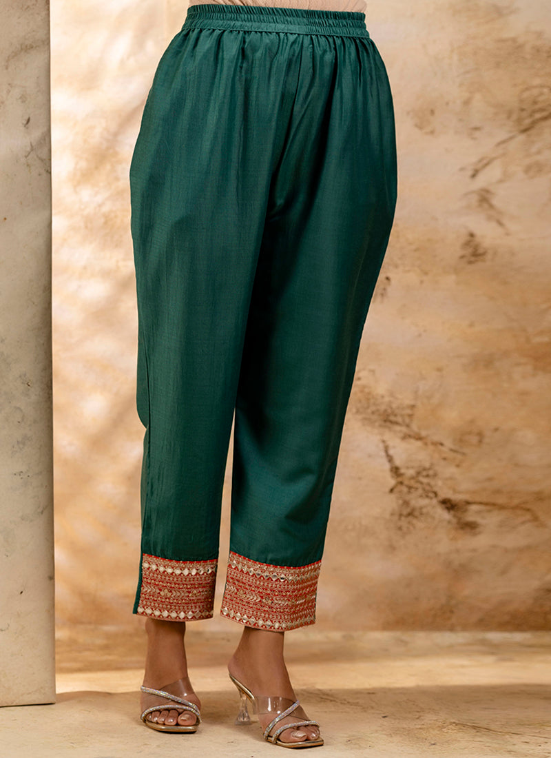 Vellora Viscose Rayon Bottle Green Casual Wear Embroidery Work Readymade Salwar Suit - Distacart