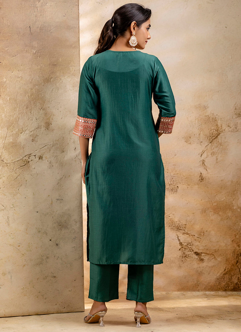 Vellora Viscose Rayon Bottle Green Casual Wear Embroidery Work Readymade Salwar Suit - Distacart