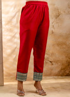 Vellora Viscose Rayon Red Casual Wear Embroidery Work Readymade Salwar Suit - Distacart