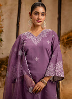 Vellora Silk Blend Lavender Casual Wear Embroidery Work Readymade Salwar Suit - Distacart