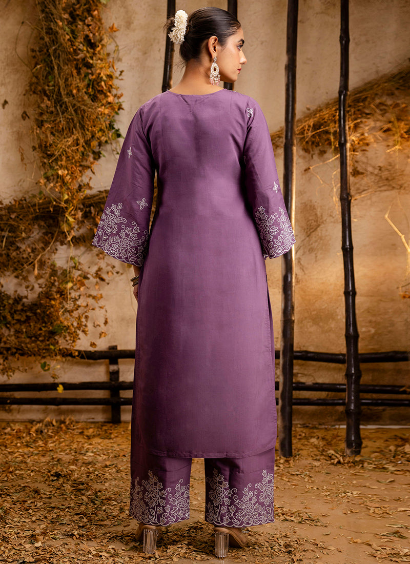 Vellora Silk Blend Lavender Casual Wear Embroidery Work Readymade Salwar Suit - Distacart