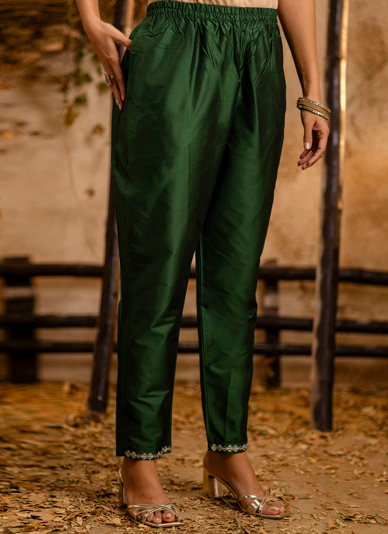Vellora Silk Blend Dark Green Casual Wear Embroidery Work Readymade Salwar Suit - Distacart