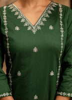 Vellora Silk Blend Dark Green Casual Wear Embroidery Work Readymade Salwar Suit - Distacart