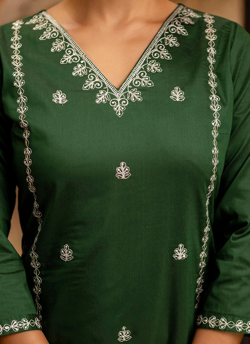 Vellora Silk Blend Dark Green Casual Wear Embroidery Work Readymade Salwar Suit - Distacart