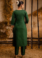 Vellora Silk Blend Dark Green Casual Wear Embroidery Work Readymade Salwar Suit - Distacart