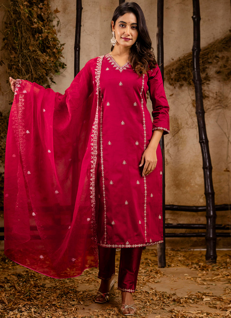 Vellora Silk Blend Pink Casual Wear Embroidery Work Readymade Salwar Suit - Distacart
