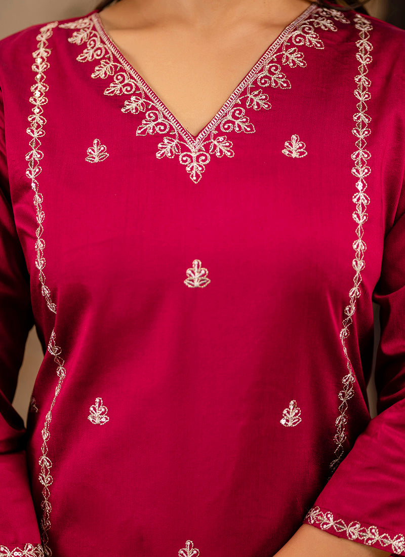 Vellora Silk Blend Pink Casual Wear Embroidery Work Readymade Salwar Suit - Distacart