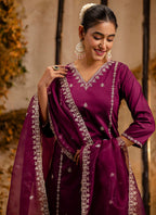 Vellora Silk Blend Wine Casual Wear Embroidery Work Readymade Salwar Suit - Distacart