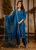 Vellora Silk Blend Navy Blue Casual Wear Embroidery Work Readymade Salwar Suit - Distacart