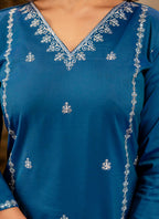 Vellora Silk Blend Navy Blue Casual Wear Embroidery Work Readymade Salwar Suit - Distacart