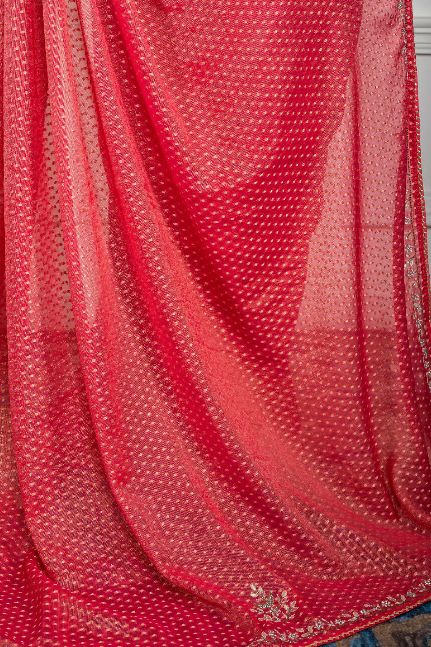 Morchari Pink Pure Chiffon Hand Embroidery Saree And Stitched Blouse - Distacart