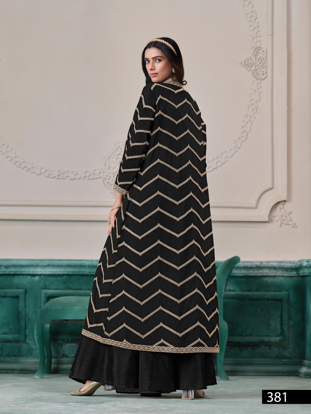 Anaita Black Chinon Designer Stitched Indo Western - Distacart