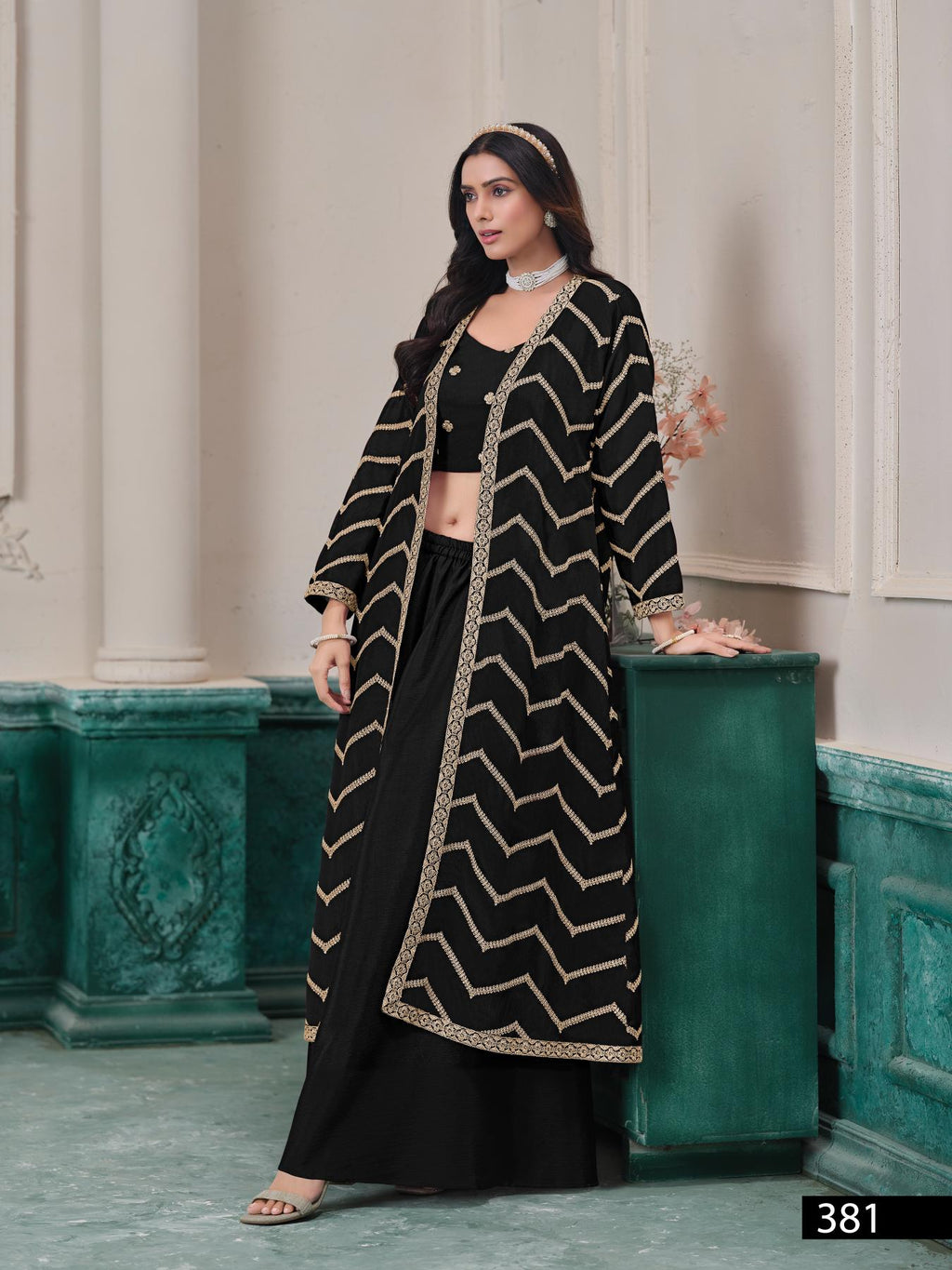 Anaita Black Chinon Designer Stitched Indo Western - Distacart