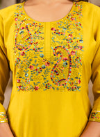 Vellora Viscose Rayon Mustard Party Wear Embroidery Work Readymade Salwar Suit - Distacart