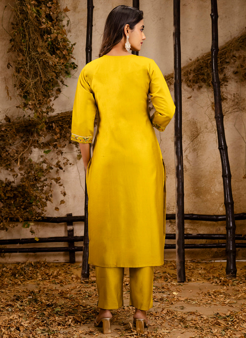 Vellora Viscose Rayon Mustard Party Wear Embroidery Work Readymade Salwar Suit - Distacart