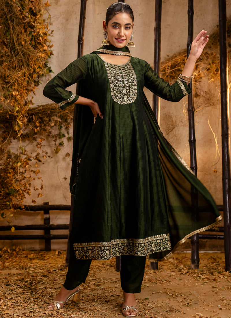 Vellora Silk Blend Mehendi Party Wear Embroidery Work Readymade Salwar Suit - Distacart