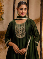 Vellora Silk Blend Mehendi Party Wear Embroidery Work Readymade Salwar Suit - Distacart