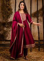 Vellora Silk Blend Maroon Party Wear Embroidery Work Readymade Salwar Suit - Distacart