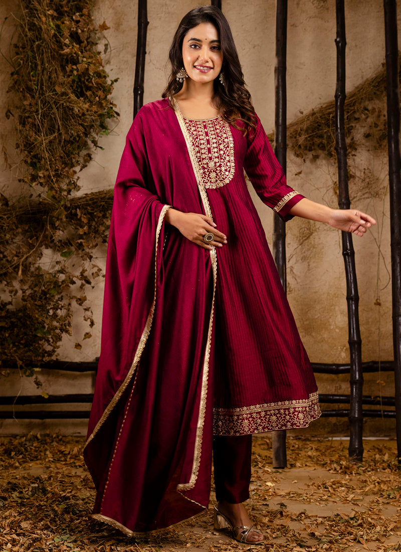 Vellora Silk Blend Maroon Party Wear Embroidery Work Readymade Salwar Suit - Distacart