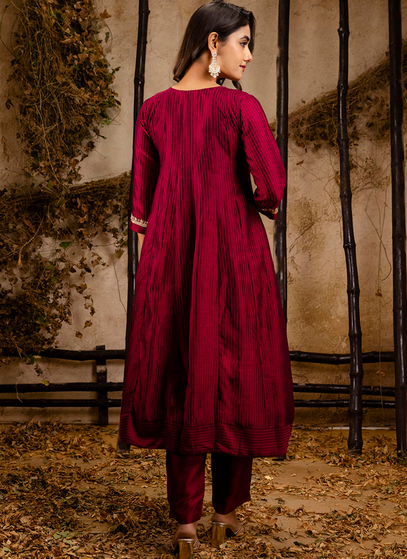 Vellora Silk Blend Maroon Party Wear Embroidery Work Readymade Salwar Suit - Distacart