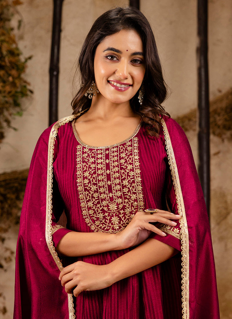 Vellora Silk Blend Maroon Party Wear Embroidery Work Readymade Salwar Suit - Distacart
