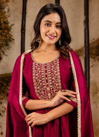 Vellora Silk Blend Maroon Party Wear Embroidery Work Readymade Salwar Suit - Distacart