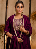 Vellora Silk Blend Wine Party Wear Embroidery Work Readymade Salwar Suit - Distacart