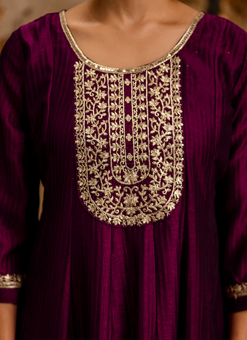 Vellora Silk Blend Wine Party Wear Embroidery Work Readymade Salwar Suit - Distacart