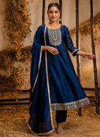 Vellora Silk Blend Navy Blue Party Wear Embroidery Work Readymade Salwar Suit - Distacart