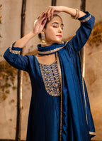 Vellora Silk Blend Navy Blue Party Wear Embroidery Work Readymade Salwar Suit - Distacart